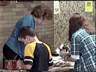 New York Mills students working on birds and butterflys