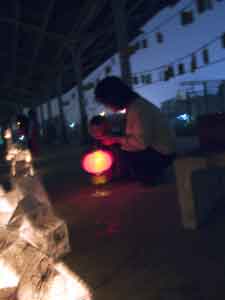 mother and daughter with lanterns