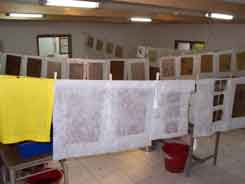 Studio with hanging paper to dry