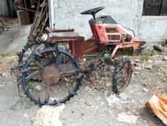 old rice field tractor