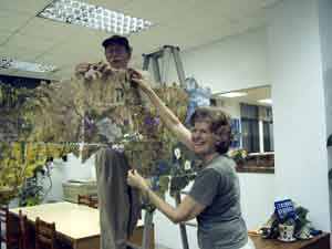 Tim and Jane hanging Chiayi Site Map in San Zhi Library