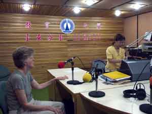 Jane being interviewed for radio program