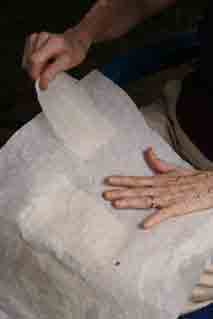 Removing dried mulberry paper