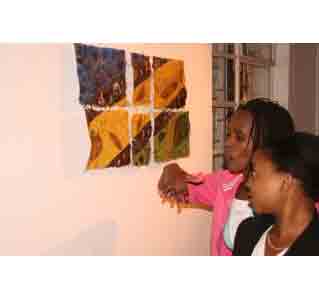 visitors looking at flag